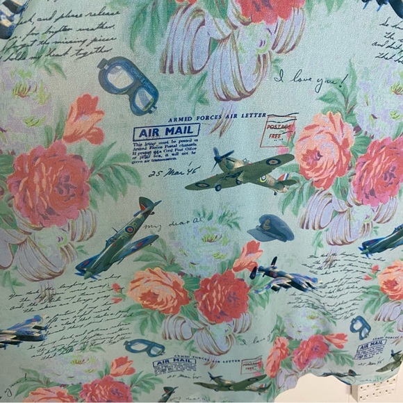 NWT Lindy Bop Retro Amelia Dress Mint Planes Floral Size US 12 Love Letters Blue - Picture 9 of 16